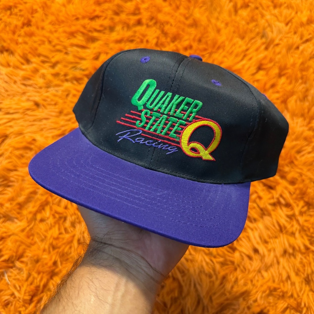 Vintage Quaker State Racing Snapback Hat Black Purple Embroidered 90s Cap